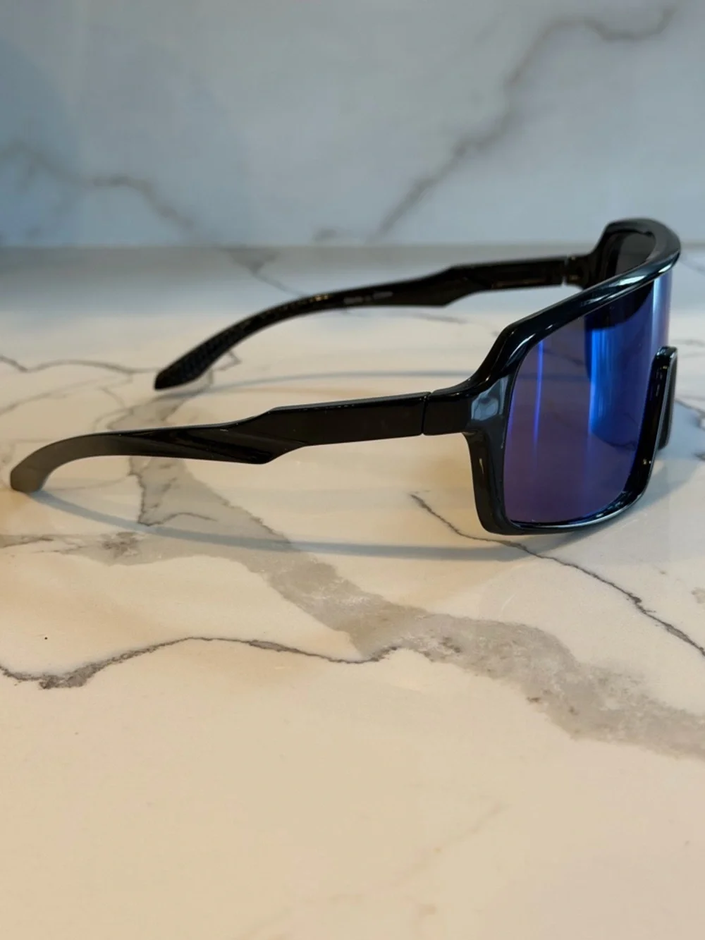 Sport Shield Sunglasses with Blue Mirrored Lens